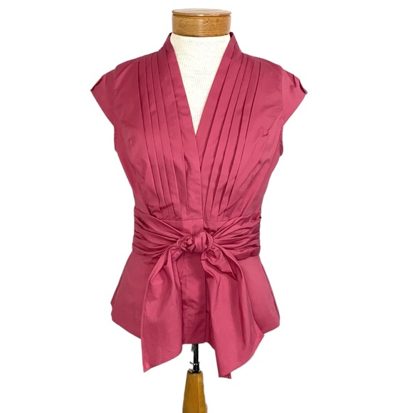 Anne Kline Sz 2 Tie Waste Cap Sleeve Pink Top - Picture 5 of 6